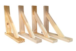 Soportes escuadras de Estante 4 unidades de Madera de Pino Aketemola | Estilo Natural para Baldas | Hechas a Mano | Fácil Instalación | 28×22 cm