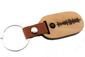Llavero Spotify personalizado de madera y cuero