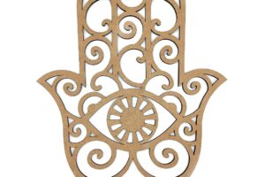 EVYRE | Cuadro Mano de Fátima en Madera para Pared | 40cm | Geometría Sagrada, Amuletos para Atraer Suerte | Decoración Pared Madera Sostenible | Cuadro Decorativo Espiritual | Regalos Esotericos
