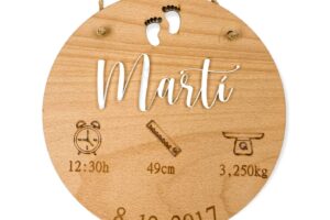 Little_Dreams_ Natalicio personalizado en madera.Regalo bebe, recién nacio, nacimiento. Natalicio, Placa nacimiento bebé personalizada redondo madera de haya 20cm ancho