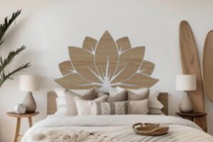 Cabecero cama 135,150, mandala, decoracion pared, madera (Flor de Loto)