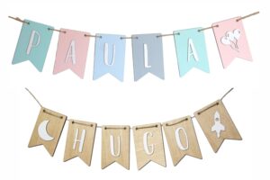 Banderines de madera para decoración de habitaciones, baby shower, fiestas, bautizos… (BANDERÍN PEQUEÑO 8,5×5,5 cm) ATENCIÓN: el precio es para cada banderín con una letra o figura.