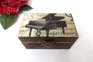 Cajita de Madera con Piano, Regalo para Pianista, Joyero, Cajita Almacenamiento, para Profe de Musica, Gran Piano