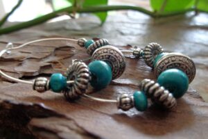✿ TURQUESA MADERA BOHO TRIBAL CREOLS ✿ Pendientes de estilo Bali